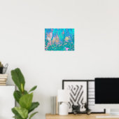 Trippy Aqua Sunrise mit psychedelischen Blume Poster (Heimbüro)