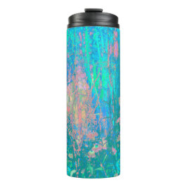 Trippy Aqua Sunrise mit psychedelischen Blume Thermosbecher