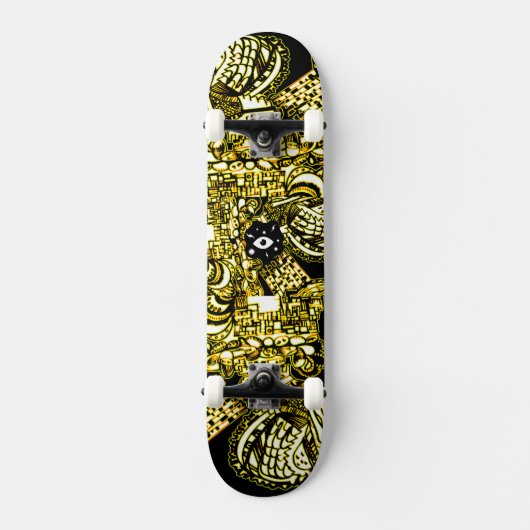 Trippy Black Gold Doodle Skateboard (Vorderseite)