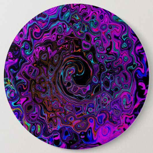 Trippy Black und Magenta Retro Liquid Swirl Button (Vorderseite)