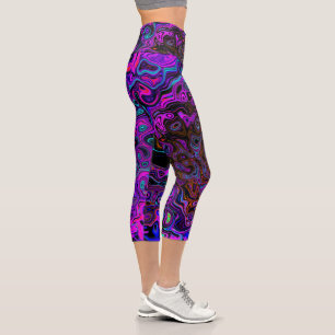 Trippy Black und Magenta Retro Liquid Swirl Capri Leggings