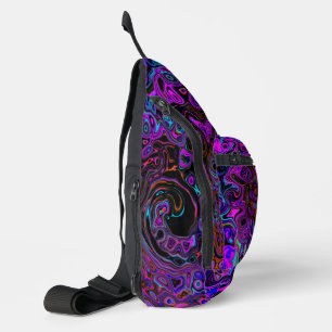 Trippy Black und Magenta Retro Liquid Swirl Crossbody Bag