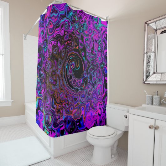 Trippy Black und Magenta Retro Liquid Swirl Duschvorhang (Beispiel)
