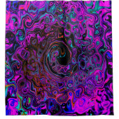 Trippy Black und Magenta Retro Liquid Swirl Duschvorhang (Vorderseite)
