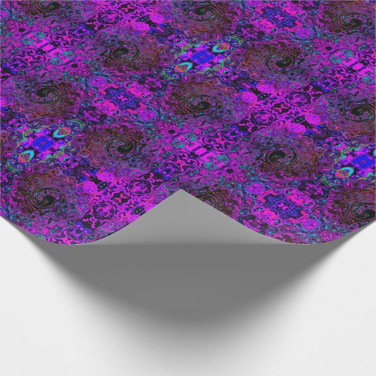 Trippy Black und Magenta Retro Liquid Swirl Geschenkpapier (Ecke)