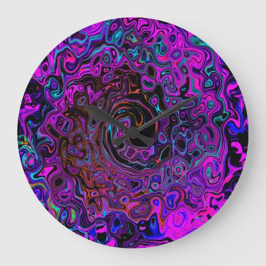 Trippy Black und Magenta Retro Liquid Swirl Große Wanduhr (Vorderseite)