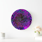 Trippy Black und Magenta Retro Liquid Swirl Große Wanduhr (Zuhause)