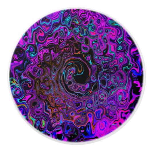 Trippy Black und Magenta Retro Liquid Swirl Keramikknauf (Vorderseite)
