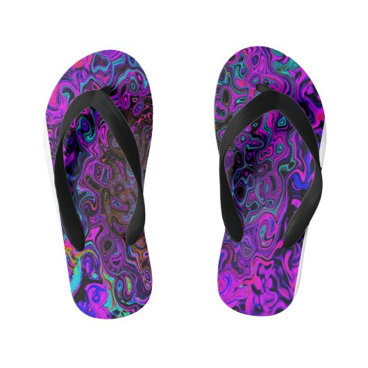 Trippy Black und Magenta Retro Liquid Swirl Kinderbadesandalen (Fußbett)