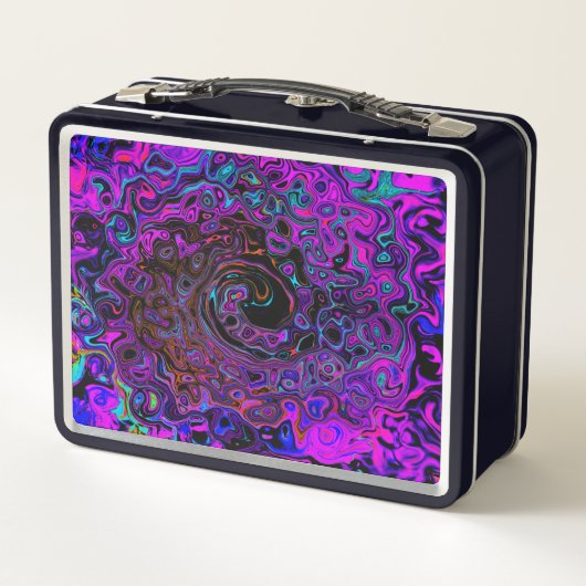 Trippy Black und Magenta Retro Liquid Swirl Metall Brotdose (Rückseite)