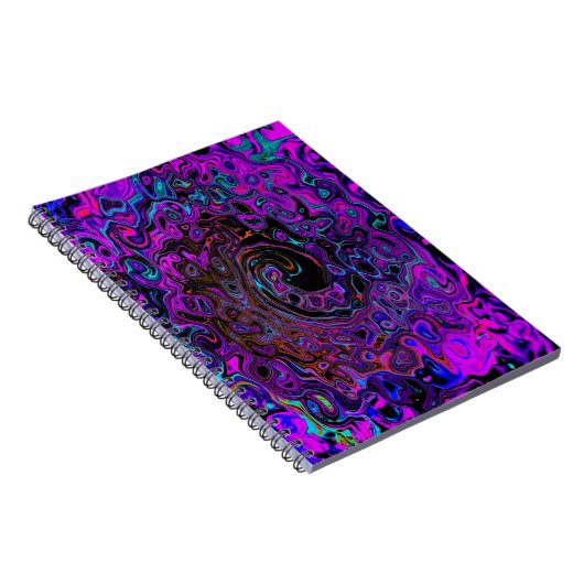 Trippy Black und Magenta Retro Liquid Swirl Notizblock (Rechte Seite)