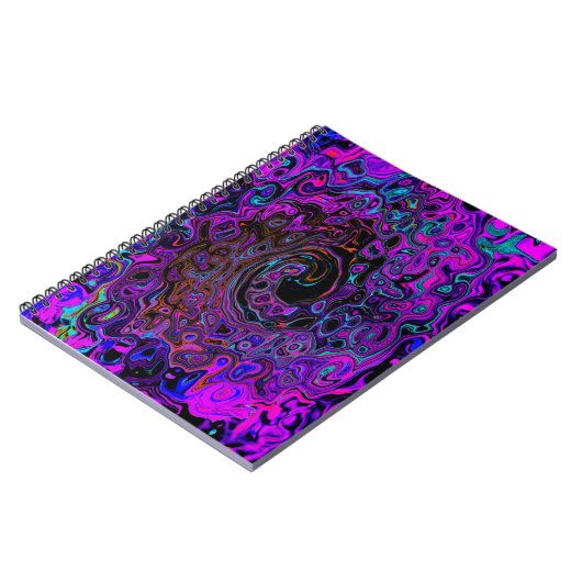 Trippy Black und Magenta Retro Liquid Swirl Notizblock (Linke Seite)