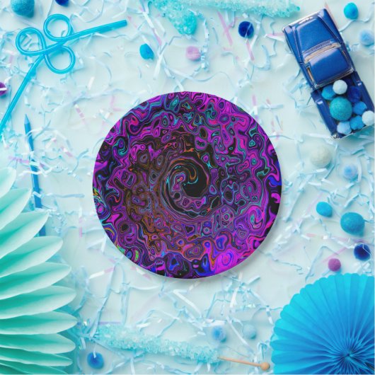 Trippy Black und Magenta Retro Liquid Swirl Pappteller (Party)