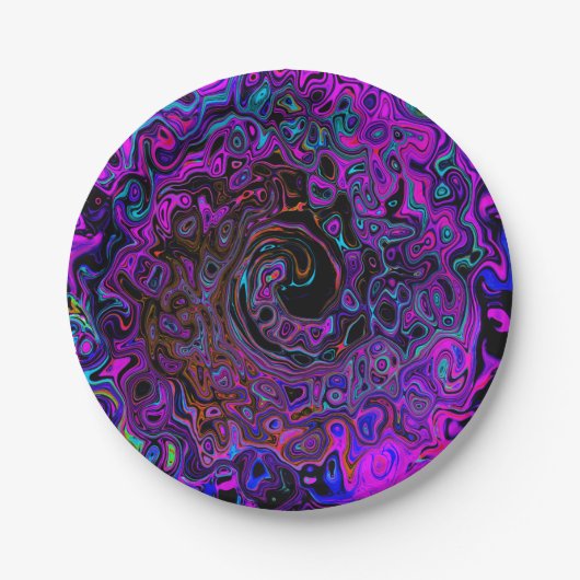 Trippy Black und Magenta Retro Liquid Swirl Pappteller (Vorderseite)