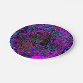 Trippy Black und Magenta Retro Liquid Swirl Pappteller (Schrägansicht)