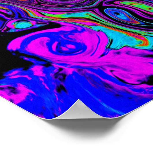 Trippy Black und Magenta Retro Liquid Swirl Poster (Ecke)