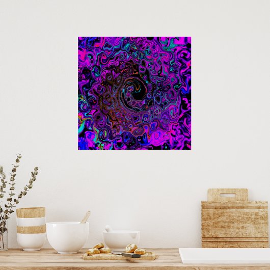 Trippy Black und Magenta Retro Liquid Swirl Poster (Küche)