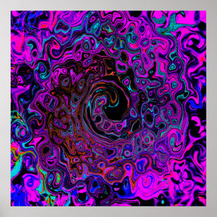 Trippy Black und Magenta Retro Liquid Swirl Poster
