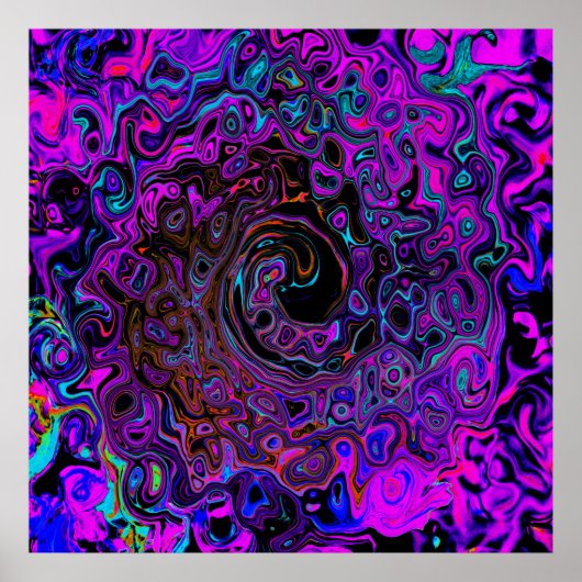 Trippy Black und Magenta Retro Liquid Swirl Poster (Vorne)