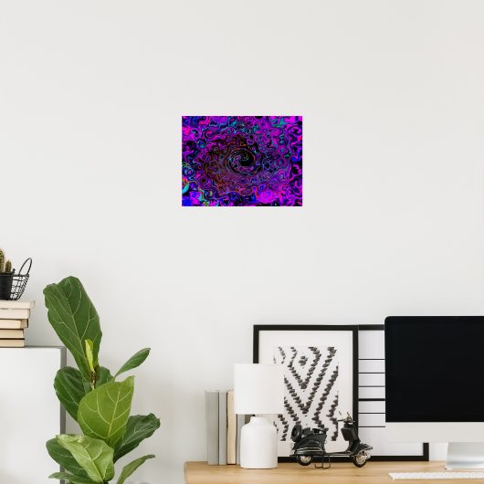 Trippy Black und Magenta Retro Liquid Swirl Poster (Heimbüro)