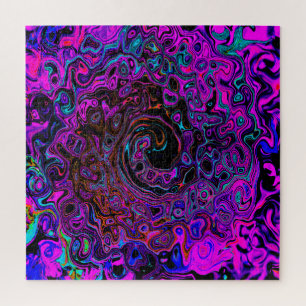 Trippy Black und Magenta Retro Liquid Swirl Puzzle