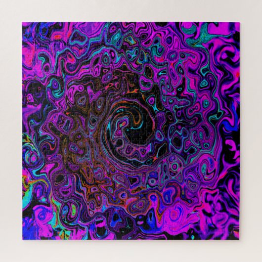 Trippy Black und Magenta Retro Liquid Swirl Puzzle (Vertikal)