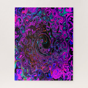 Trippy Black und Magenta Retro Liquid Swirl Puzzle