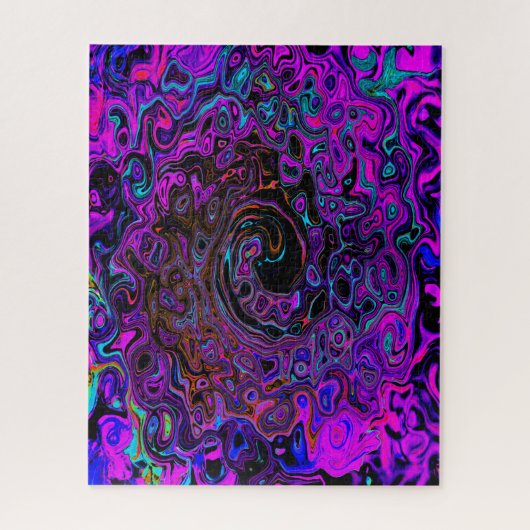 Trippy Black und Magenta Retro Liquid Swirl Puzzle (Vertikal)