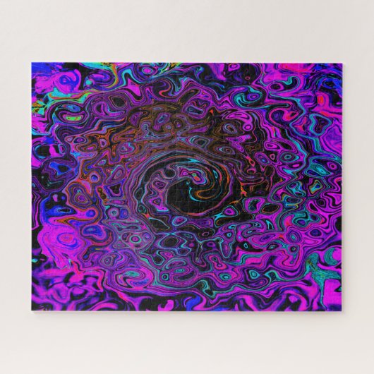 Trippy Black und Magenta Retro Liquid Swirl Puzzle (Horizontal)