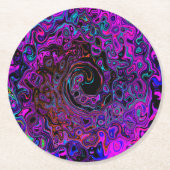 Trippy Black und Magenta Retro Liquid Swirl Runder Pappuntersetzer (Vorderseite)