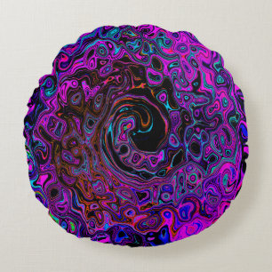 Trippy Black und Magenta Retro Liquid Swirl Rundes Kissen