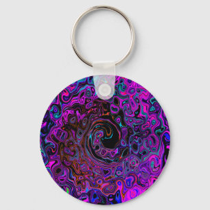Trippy Black und Magenta Retro Liquid Swirl Schlüsselanhänger