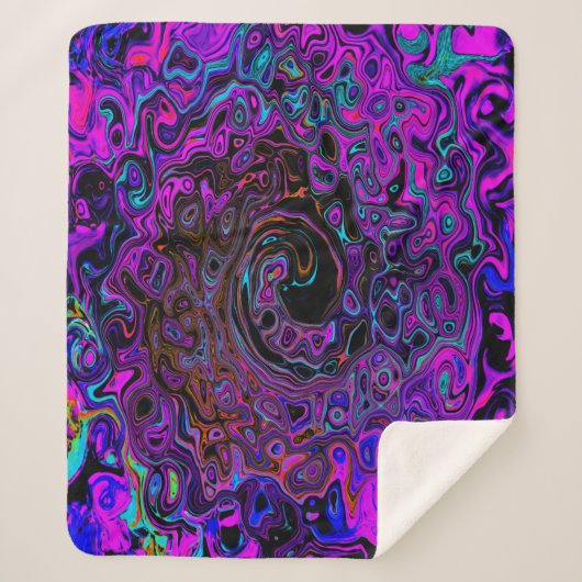 Trippy Black und Magenta Retro Liquid Swirl Sherpadecke (Vorderseite)