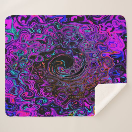 Trippy Black und Magenta Retro Liquid Swirl Sherpadecke (Vorderseite (Horizontal))
