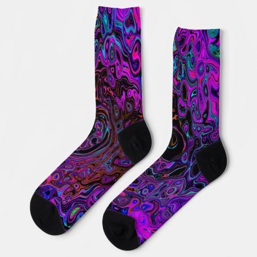 Trippy Black und Magenta Retro Liquid Swirl Socken (Linkes Detail)