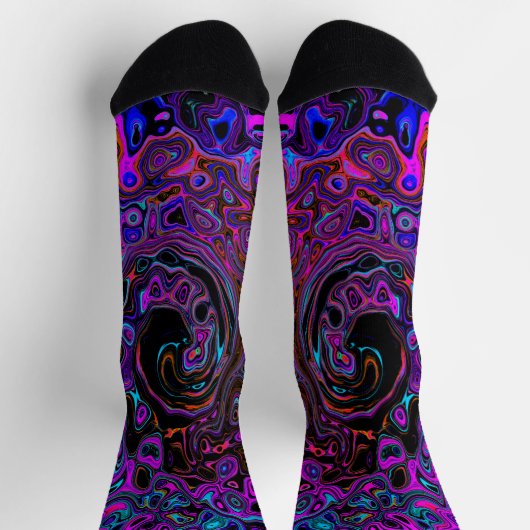 Trippy Black und Magenta Retro Liquid Swirl Socken (Oben)
