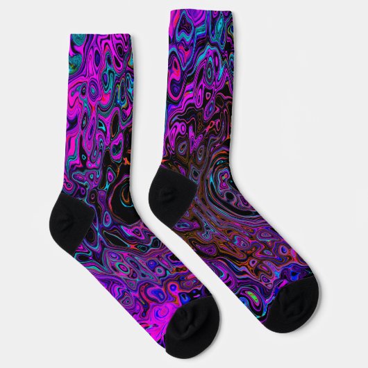 Trippy Black und Magenta Retro Liquid Swirl Socken (Rechts)