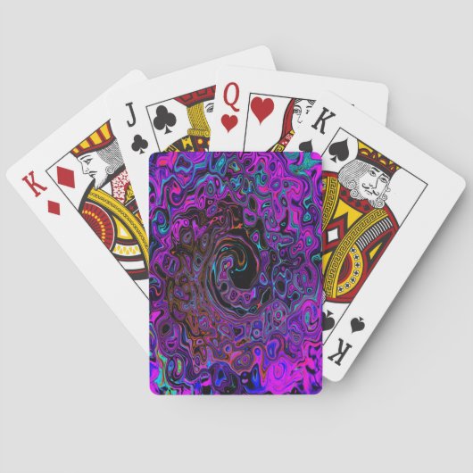 Trippy Black und Magenta Retro Liquid Swirl Spielkarten (Rückseite)