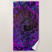 Trippy Black und Magenta Retro Liquid Swirl Strandtuch (Vorderseite)