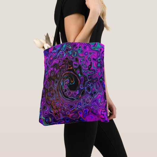 Trippy Black und Magenta Retro Liquid Swirl Tasche (Von Nahem)