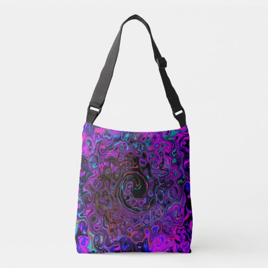 Trippy Black und Magenta Retro Liquid Swirl Tragetaschen Mit Langen Trägern (Vorderseite)