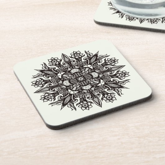 Trippy-Black-White-cool-Psychedelic-Mandala Getränkeuntersetzer (Linke Seite)