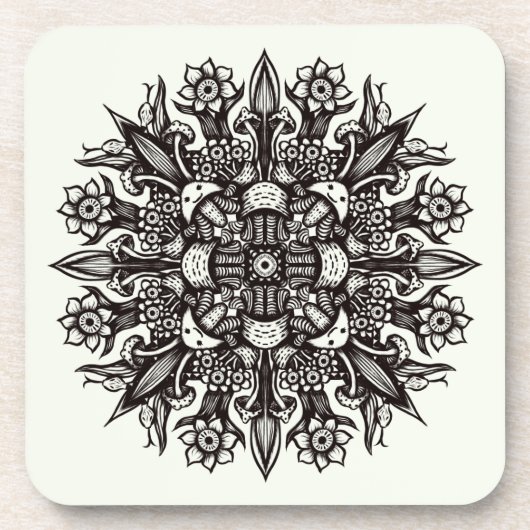 Trippy-Black-White-cool-Psychedelic-Mandala Getränkeuntersetzer (Vorderseite)