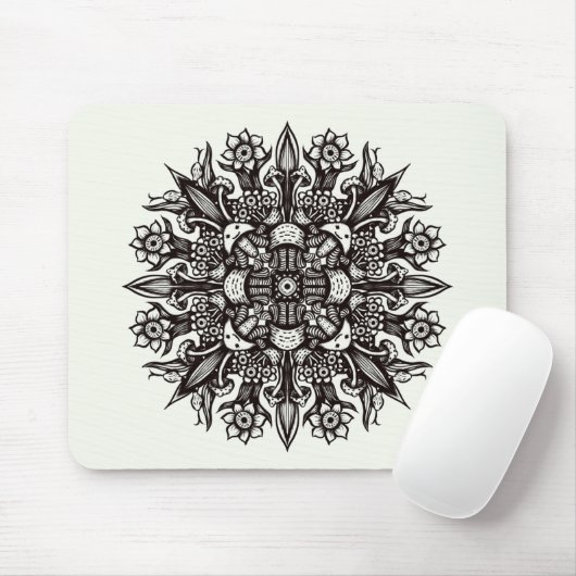 Trippy-Black-White-cool-Psychedelic-Mandala Mousepad (Mit Mouse)