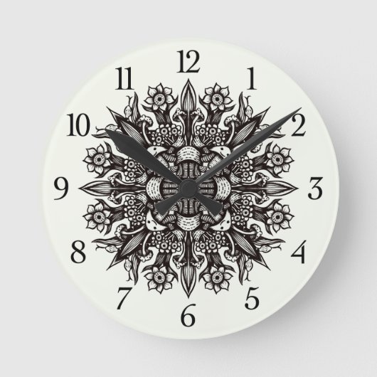 Trippy-Black-White-cool-Psychedelic-Mandala Runde Wanduhr (Vorderseite)
