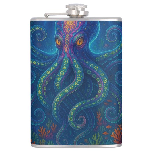 Trippy Blue Octopus Flachmann (Vorderseite)