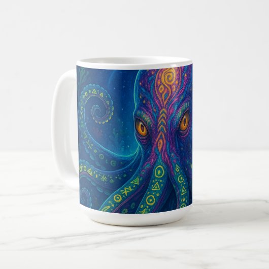 Trippy Blue Octopus Kaffeetasse (Vorderseite Links)
