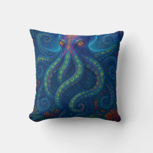 Trippy Blue Octopus Kissen