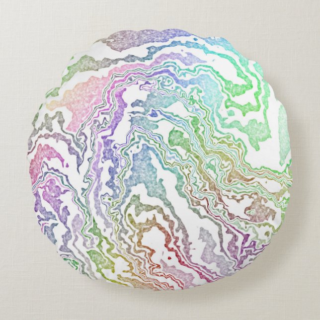 Trippy Boho Marble Abstrakt Rundes Kissen (Vorderseite)