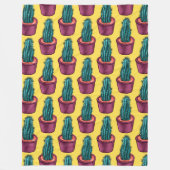 Trippy Cactus Pattern Yellow Weird Psychedelic Fleecedecke (Vorderseite)
